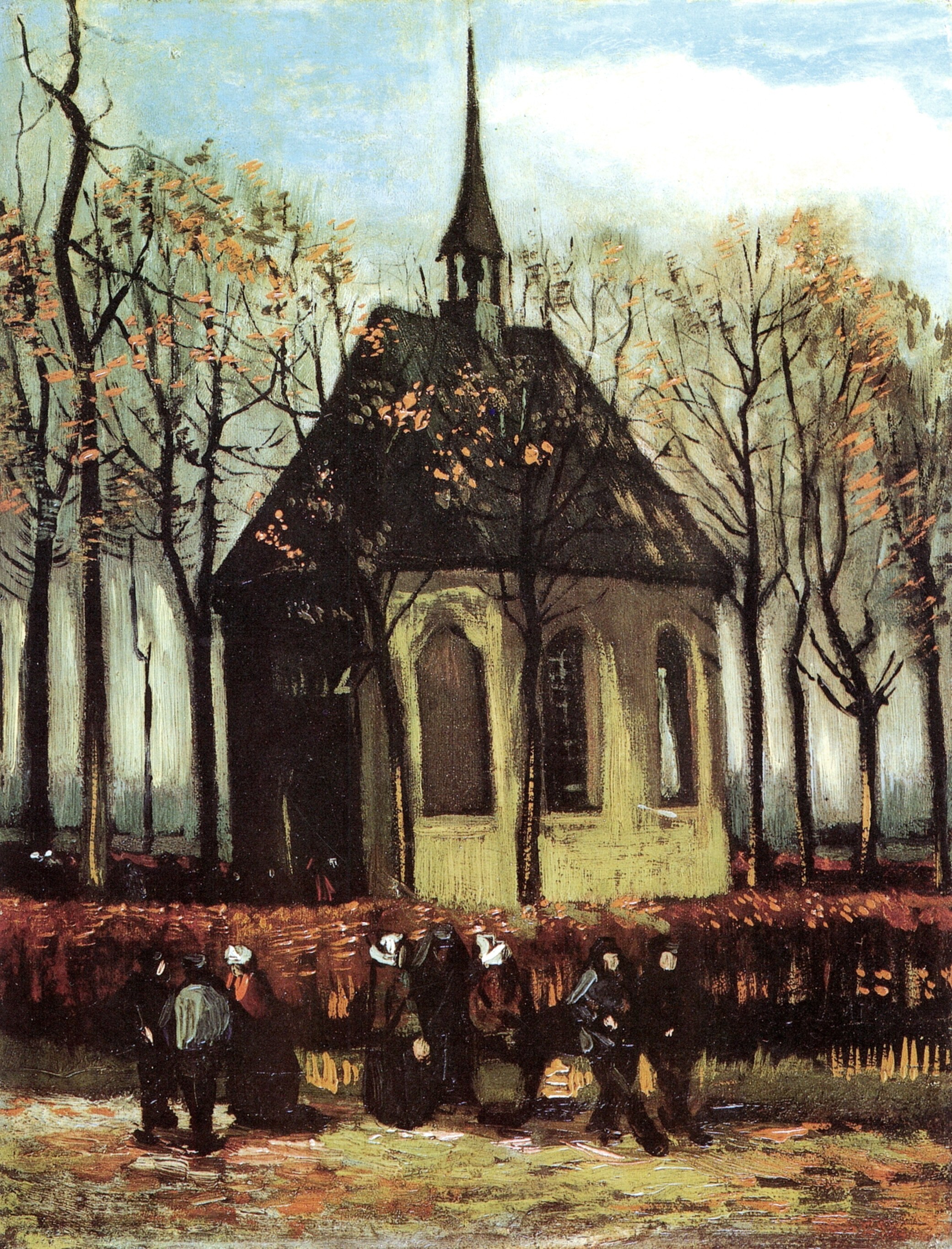 Картина Ван Гога Прихожане покидающие реформатскую церковь в Нюэнене 1884